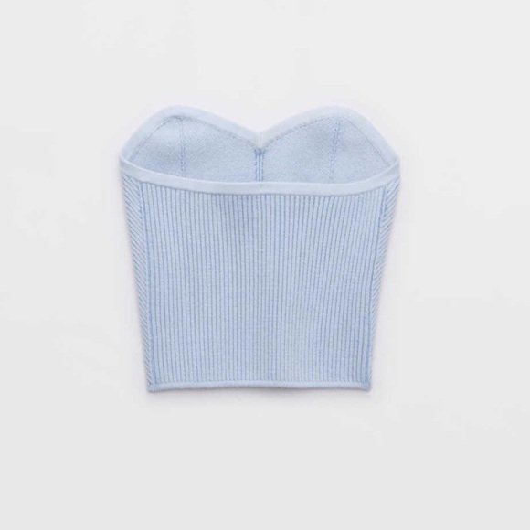 Brand New Aerie Blue Sleeveless Ribbed Bustier Crop Top - Picture 2 of 6